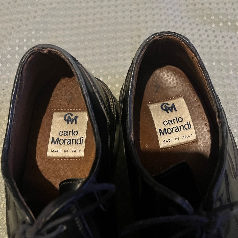 Carlo Morandi Black Leather Oxford‎ Dress Shoes Size 7 Made In Italy - Picture 3 of 6
